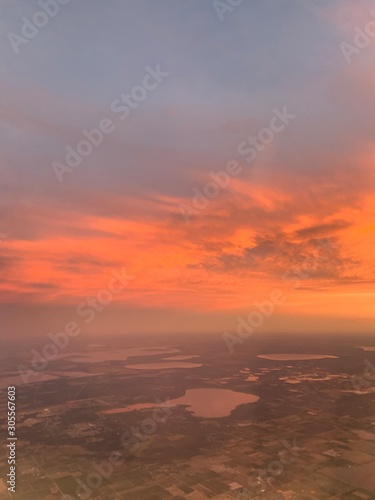 sunset over Orlando Aerial view flying