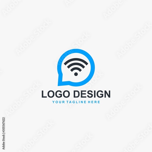 Bubble chat logo design. Wireless signal illustration sign. Signal and bubble chat vector icons.