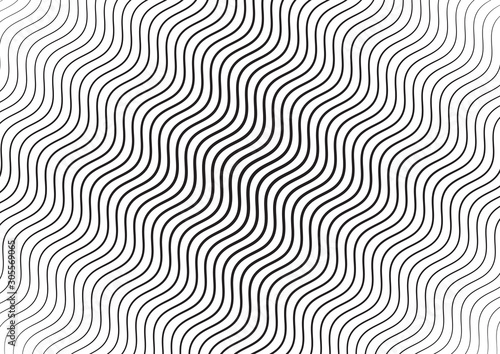Abstract halftone wave line background. Monochrome pattern with varying line thickness. Vector modern pop art texture for poster, sites, business cards, cover, postcard, design, labels, stickers.