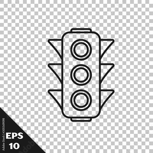 Black line Traffic light icon isolated on transparent background. Vector Illustration