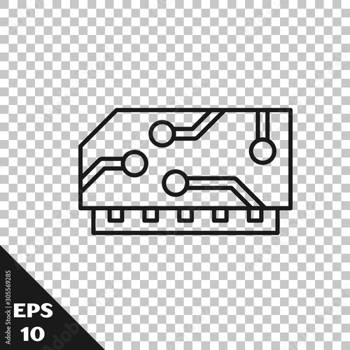 Black line RAM, random access memory icon isolated on transparent background. Vector Illustration