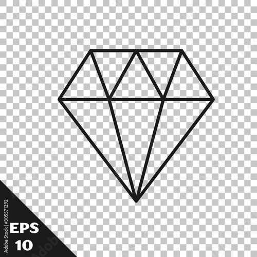 Black line Diamond icon isolated on transparent background. Jewelry symbol. Gem stone. Vector Illustration