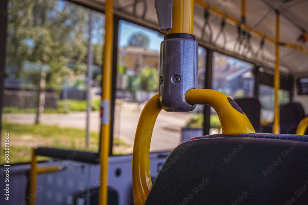 City or public bus interior. City or public bus interior.