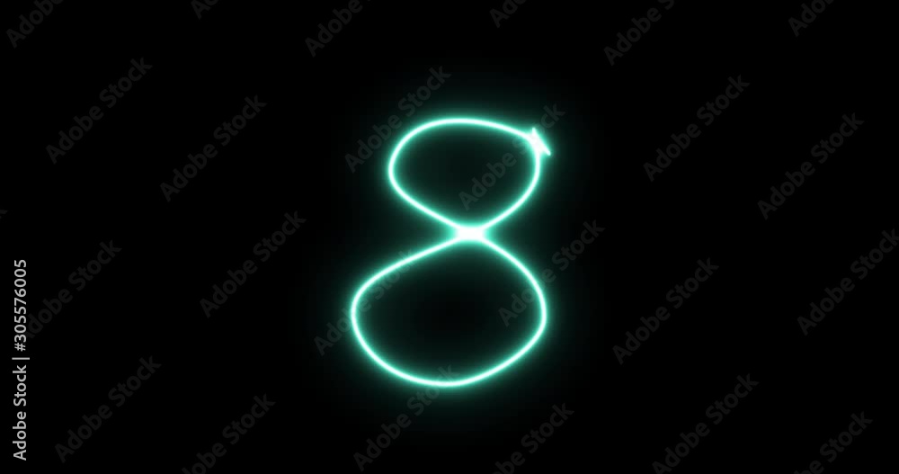 Blue neon tube folded in the form of number 8 on transparent background Blue neon tube folded in the form of number 8 on transparent background