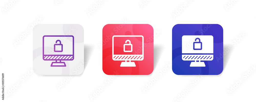desktop monitor screen with padlock sign - outline and solid style icon with colorful smooth gradient background desktop monitor screen with padlock sign - outline and solid style icon with colorful smooth gradient background