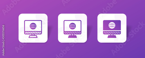 desktop monitor screen with globe sign - outline and solid style icon with colorful smooth gradient background