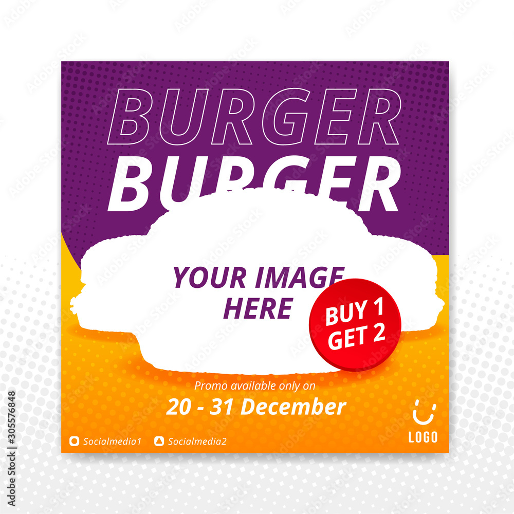 fun happy burger restaurant fast food social media instagram ads promotion vector template design