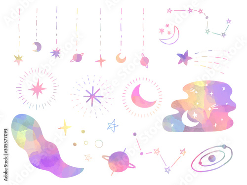 pastel colored moon and stars decorative elements