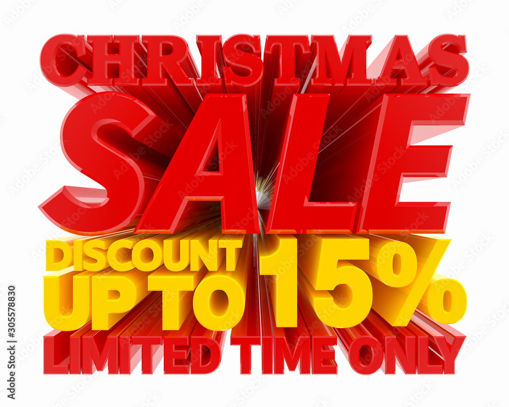 CHRISTMAS SALE DISCOUNT UP TO 15 % LIMITED TIME ONLY illustration 3D rendering