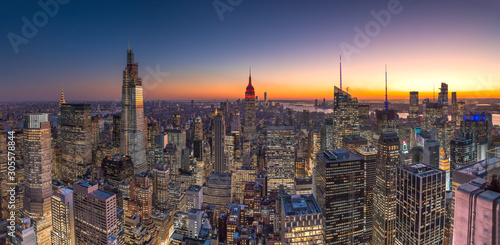 New York City Manhattan midtown buildings skyline evening sunset © blvdone