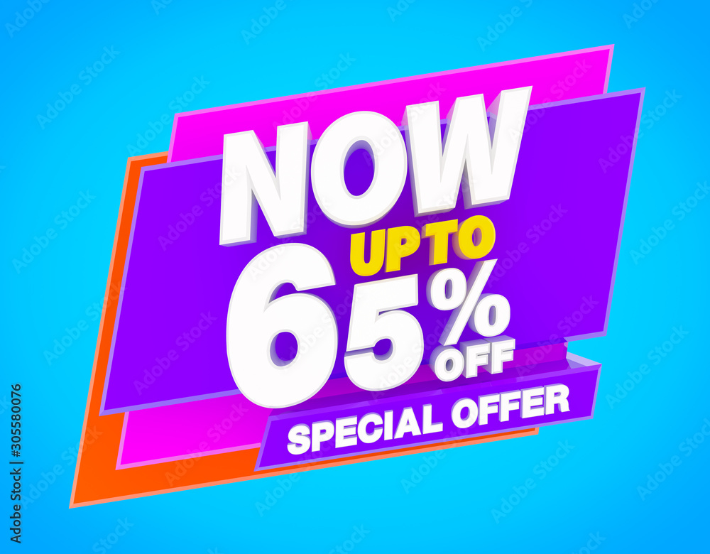 NOW UP TO 65 % SPECIAL OFFER illustration 3D rendering