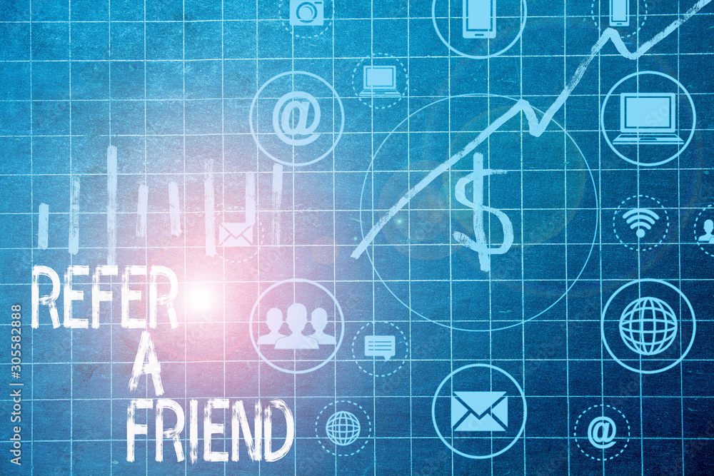 Text sign showing Refer A Friend. Business photo text Recommendation Appoint someone qualified for the task Text sign showing Refer A Friend. Business photo text Recommendation Appoint someone qualified for the task