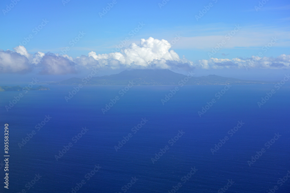 Aerial view of the Nevis Peak volcano in St Kitts and Nevis