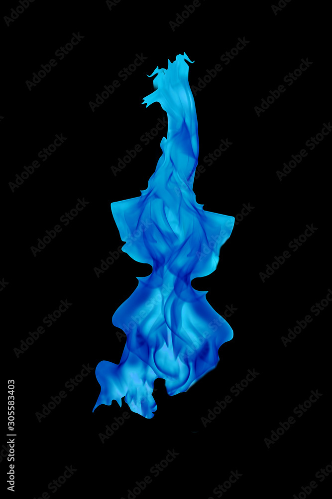 Fototapeta premium Blue fire, burning, flame black background