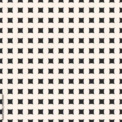 Simple vector geometric seamless pattern with small square shapes, regular grid. Abstract monochrome texture. Minimalist background, repeat tiles. Design for decor, fabric, printing, embossing, covers