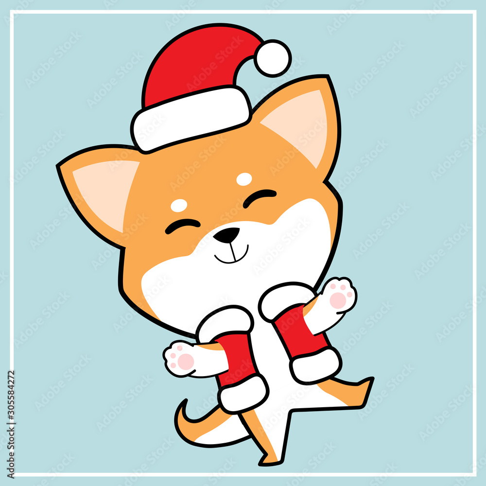Cute Kawaii Hand Drawn Icon Emoji Shiba Inu Dog Character Illustration With Christmas Costume - 11 Cute Kawaii Hand Drawn Icon Emoji Shiba Inu Dog Character Illustration With Christmas Costume - 11