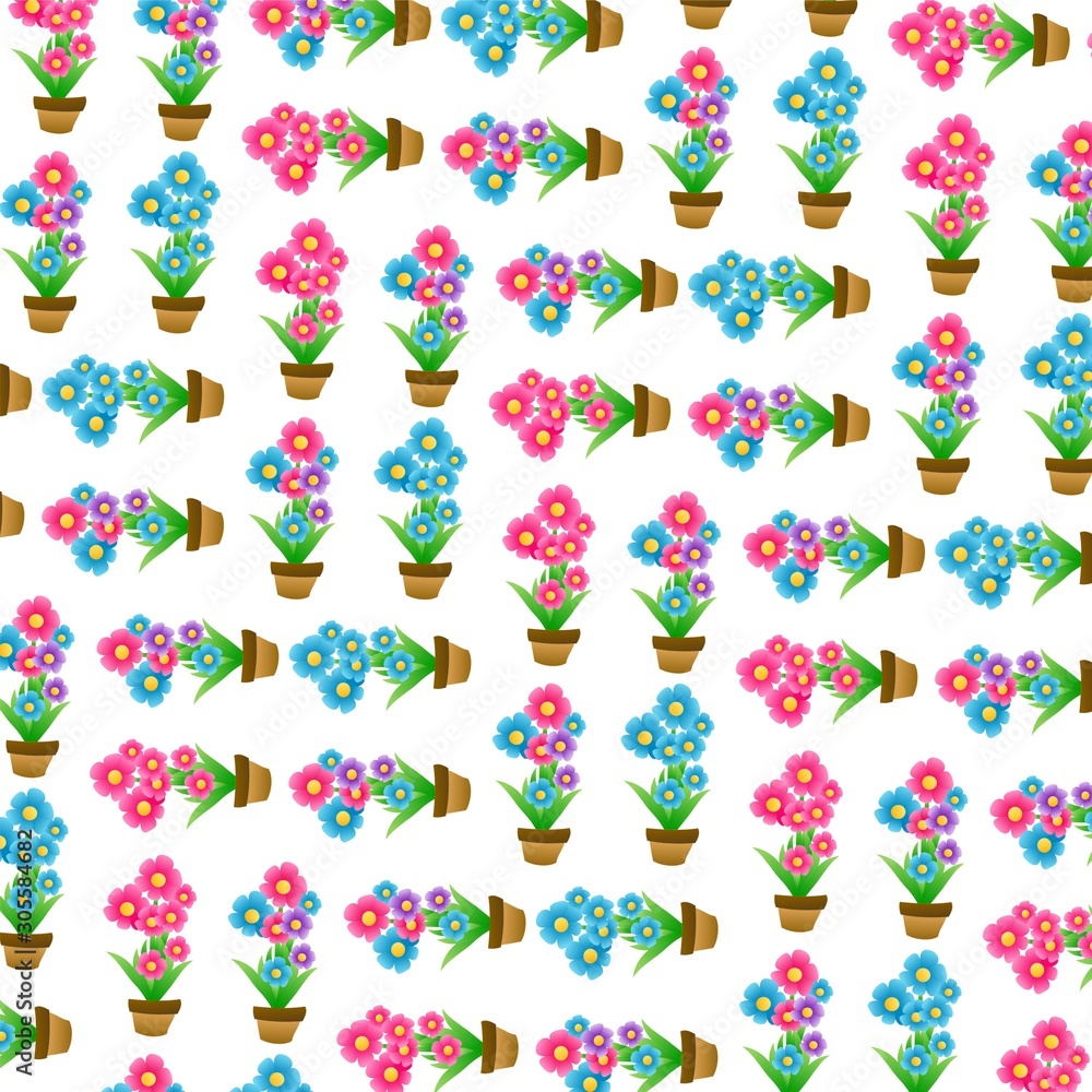 The Amazing of Beautiful Blue and Pink Flower Illustration, in the White Background, Pattern Wallpaper The Amazing of Beautiful Blue and Pink Flower Illustration, in the White Background, Pattern Wallpaper