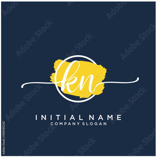 KN Initial handwriting logo design with brush circle. Logo for fashion,photography, wedding, beauty, business