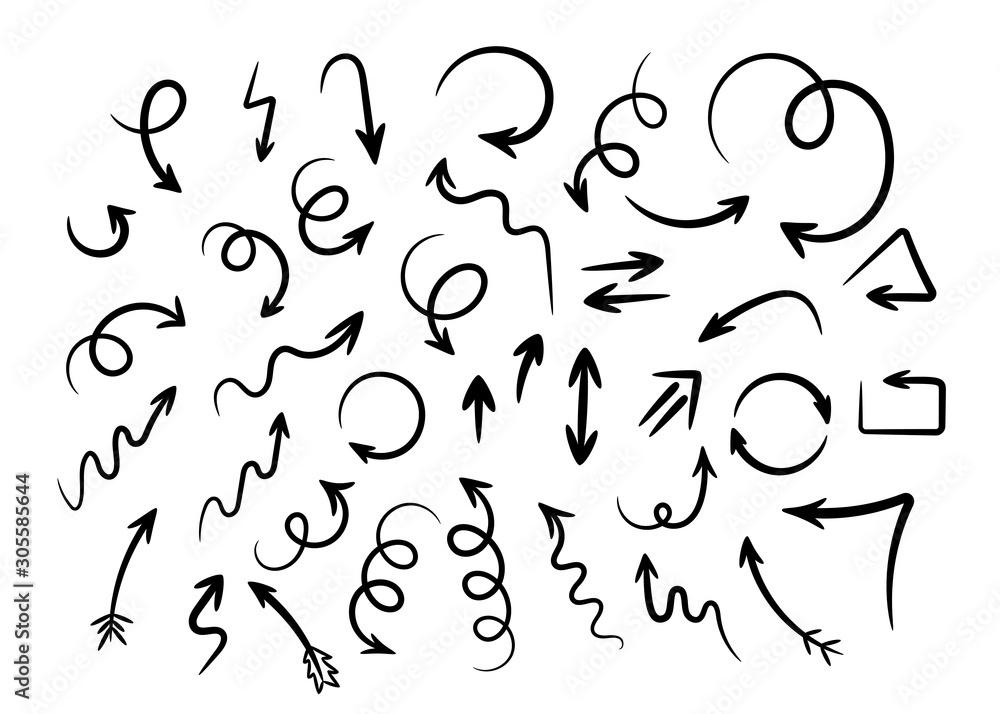 Fototapeta Hand drawn arrows collection vector illustration. Curves and