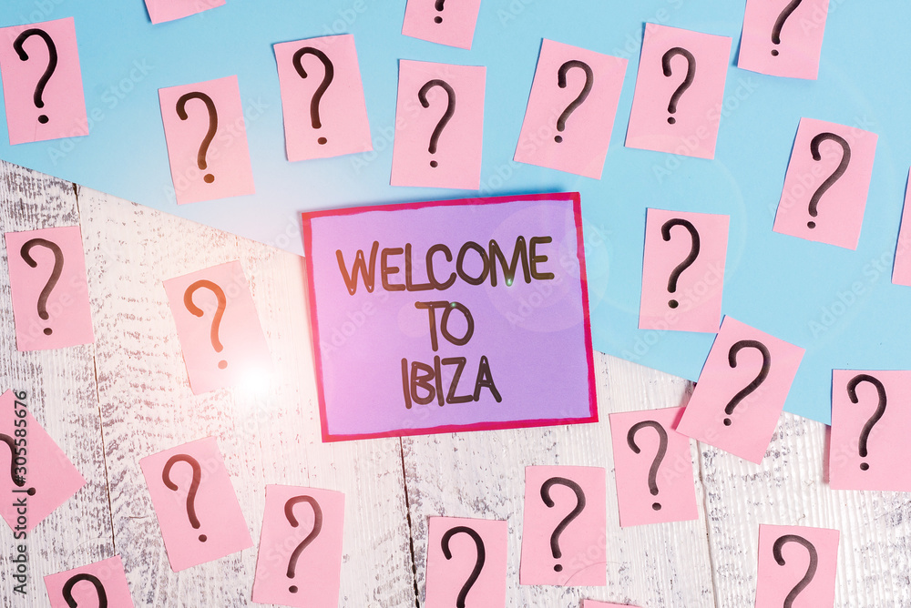 Handwriting text Welcome To Ibiza. Conceptual photo Warm greetings from one of Balearic Islands of Spain Scribbled and crumbling papers with thick cardboard above wooden table Handwriting text Welcome To Ibiza. Conceptual photo Warm greetings from one of Balearic Islands of Spain Scribbled and crumbling papers with thick cardboard above wooden table