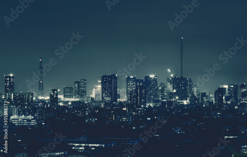 Bangkok night view with skyscraper in business district in Bangkok Thailand