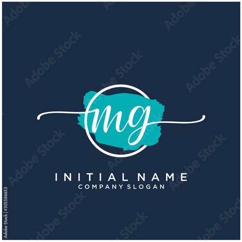 MG Initial handwriting logo design with brush circle. Logo for fashion,photography, wedding, beauty, business
