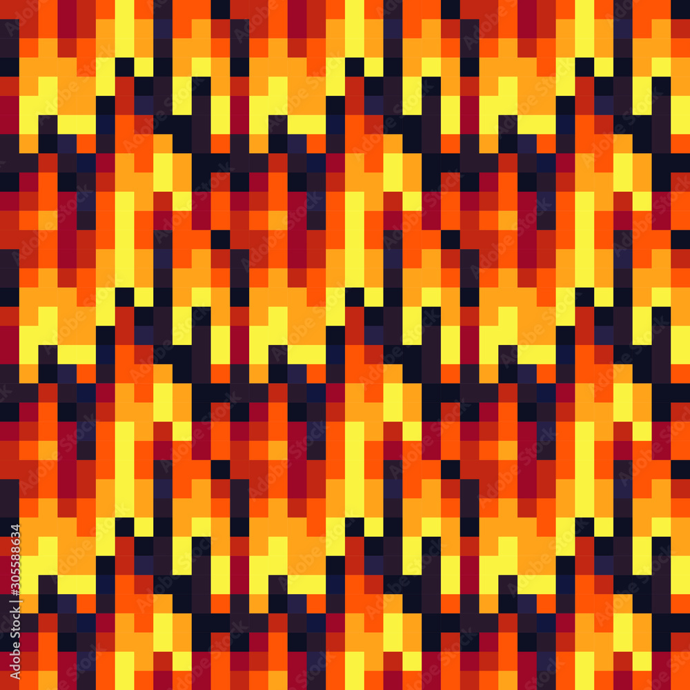 Fire wall seamless pattern, abstract textures seamless tiles logo set pixel art style background. Isolated vector illustration. 8-bit. Design for web, stickers, logo and mobile app.