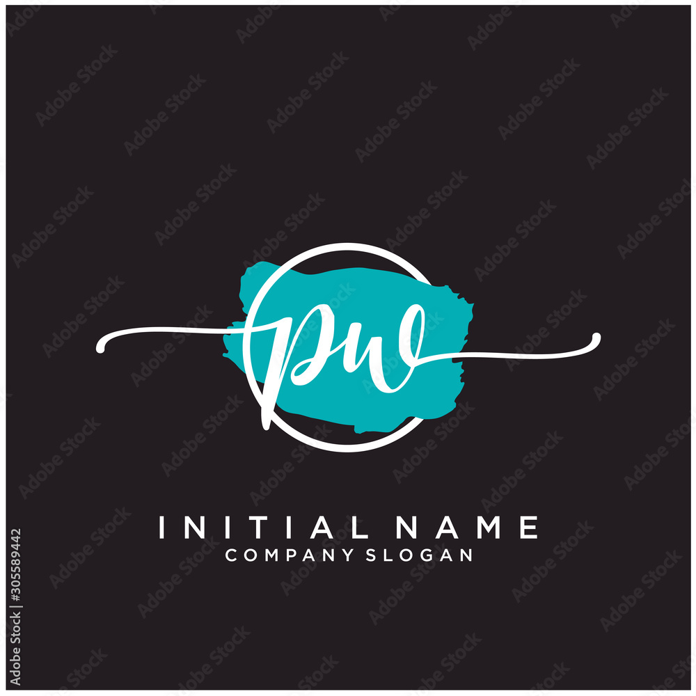 PW Initial handwriting logo design with brush circle. Logo for fashion,photography, wedding, beauty, business PW Initial handwriting logo design with brush circle. Logo for fashion,photography, wedding, beauty, business