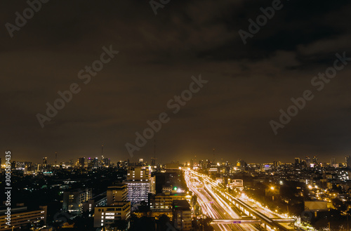 Bangkok night view with skyscraper in business district in Bangkok Thailand