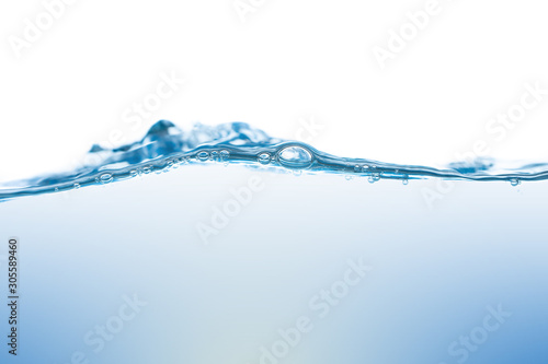 Water splash. Aqua flowing in waves and creating bubbles. Drops on the water surface feel fresh and clean. isolated on white background.