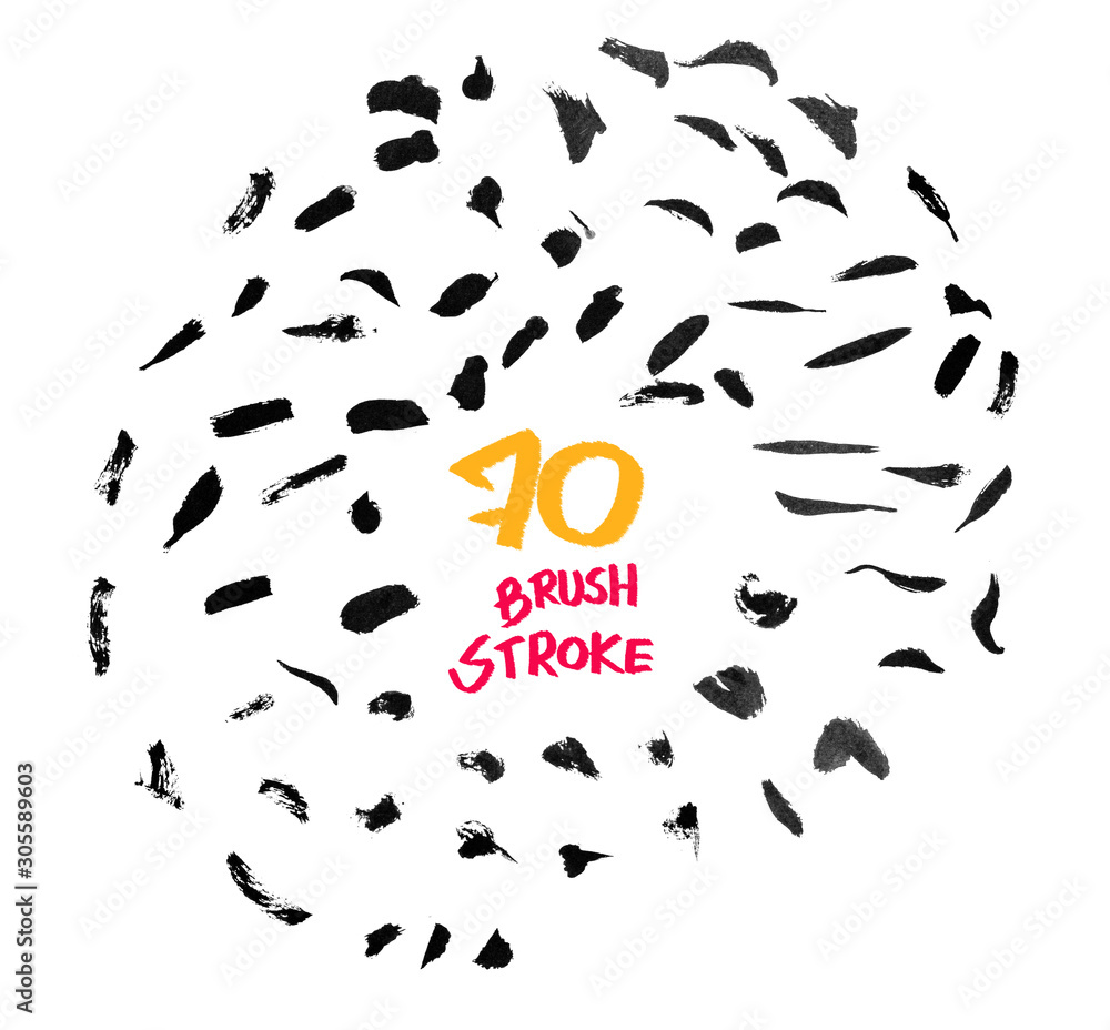 Large set hand drawn black and white ink water illustration brush