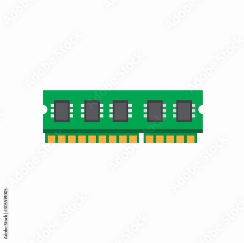 RAM flash memory chip, PC hardware icon in flat illustration vector