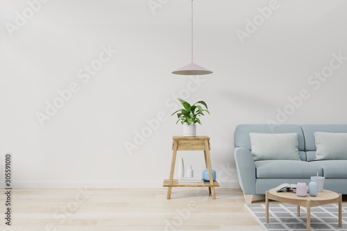Modern interior room with plants and sofa in wooden table.