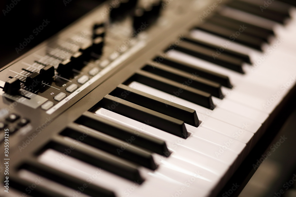 piano keys of electronic synthesizer close up piano keys of electronic synthesizer close up