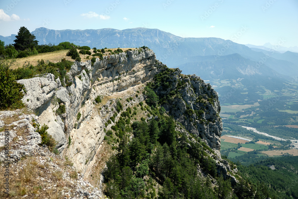 Clifftop view from the footpath on the Col du Royet in the Drome region of France