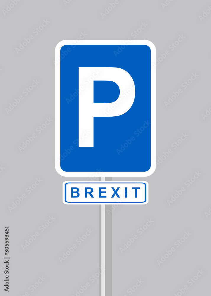 EU, UK. Illustration. Poster of the separation of the United Kingdom from the European Union. Extension BREXIT concept. Notice in traffic signal, road sign of parking. Subject parked, postponed. EU, UK. Illustration. Poster of the separation of the United Kingdom from the European Union. Extension BREXIT concept. Notice in traffic signal, road sign of parking. Subject parked, postponed.
