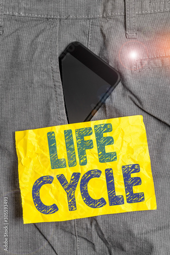 Wallpaper Mural Writing note showing Life Cycle. Business concept for the series of changes in the life of an organism and animals Smartphone device inside trousers front pocket note paper Torontodigital.ca