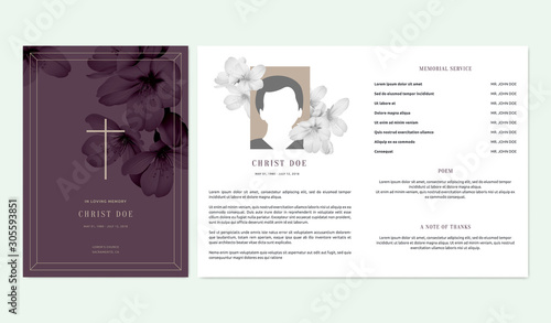 Fotografia Floral memorial and funeral invitation card template design, cherry blossom flow