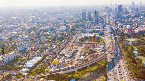 Time lapse Big Construction site and rail track. Aerial footage top view © AU USAnakul+