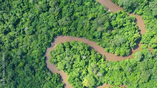 Aerial view on a meandering jungle river in the Congo rainforest photo