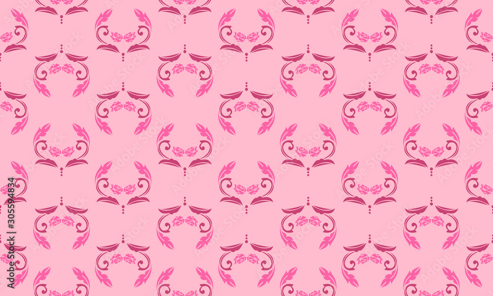 Seamless rose floral pattern, color magenta and soft pink.