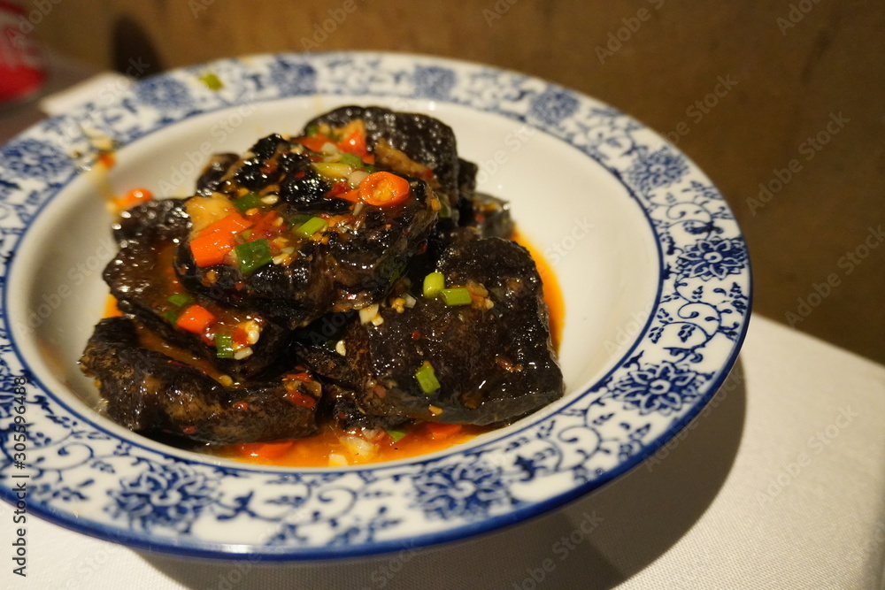 Stinky tofu is a Chinese form of fermented tofu that has a strong odor. Fried Hunanstyle stinky