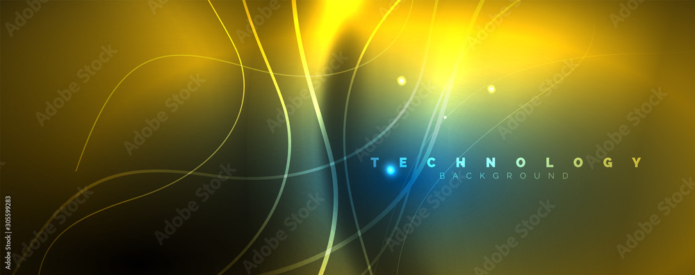Trendy neon blue abstract design with waves and circles. Neon light glowing effect. Abstract digital background. Trendy neon blue abstract design with waves and circles. Neon light glowing effect. Abstract digital background.