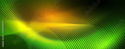 Shiny neon lines template - northern lights glowing blur lines. Futuristic style glow neon 80s disco club or night party techno template