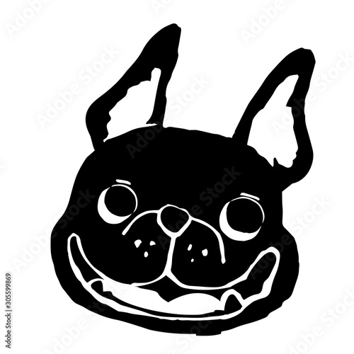 黒いフレンチブルドックの顔のイラスト