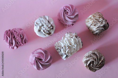 Wallpaper Mural Group of homemade marshmallow berry zephyr on pink background top view Torontodigital.ca