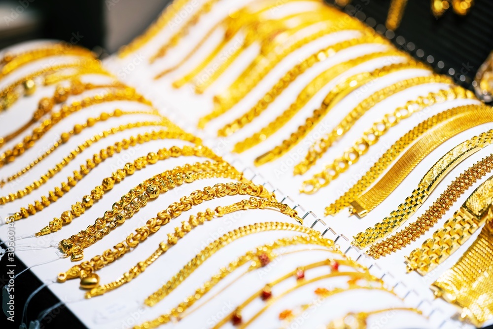 Beautiful Luxury gold accessories detailed handcraft, vintage fashion for sale in jewelry shop Thailand
