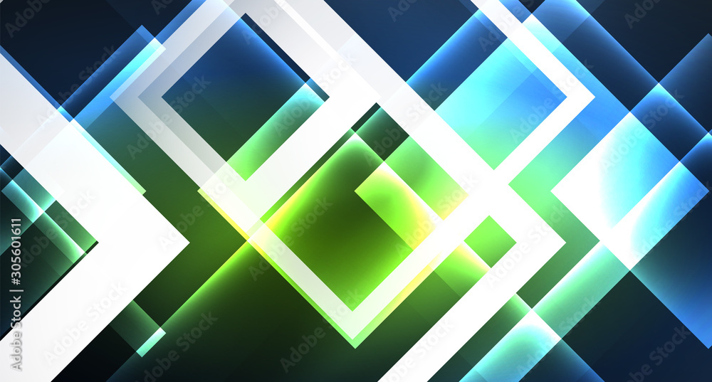 Neon glowing techno square rectangle lines, blue hi-tech futuristic abstract background Neon glowing techno square rectangle lines, blue hi-tech futuristic abstract background