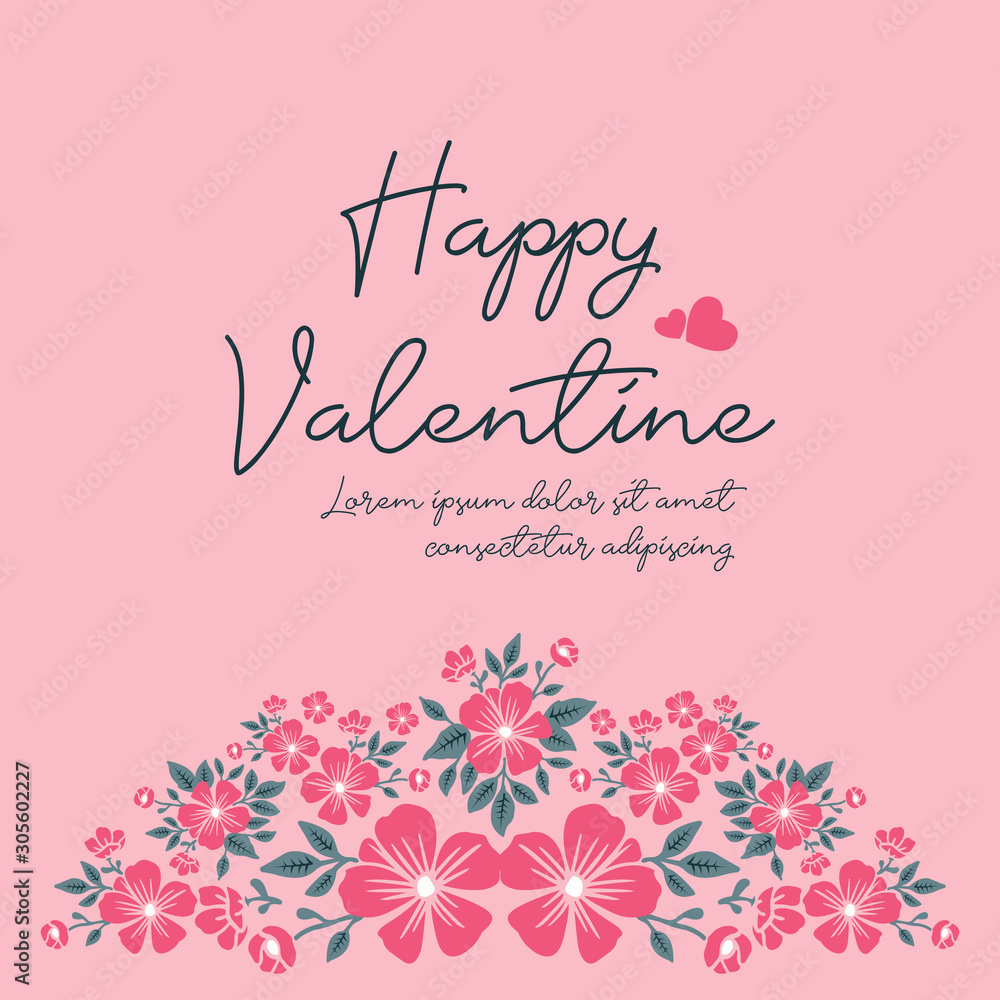 Card concept of valentine day, with leaf flower frame, isolated on pink background. Vector