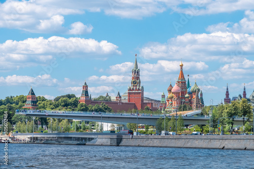 Kremlin Palace against cloudy blue sky view from Moskava River, Moscow, Russia